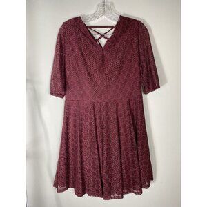 Love, Fire Dress womens sz XL burgandy lace lined short sleeve above knee length
